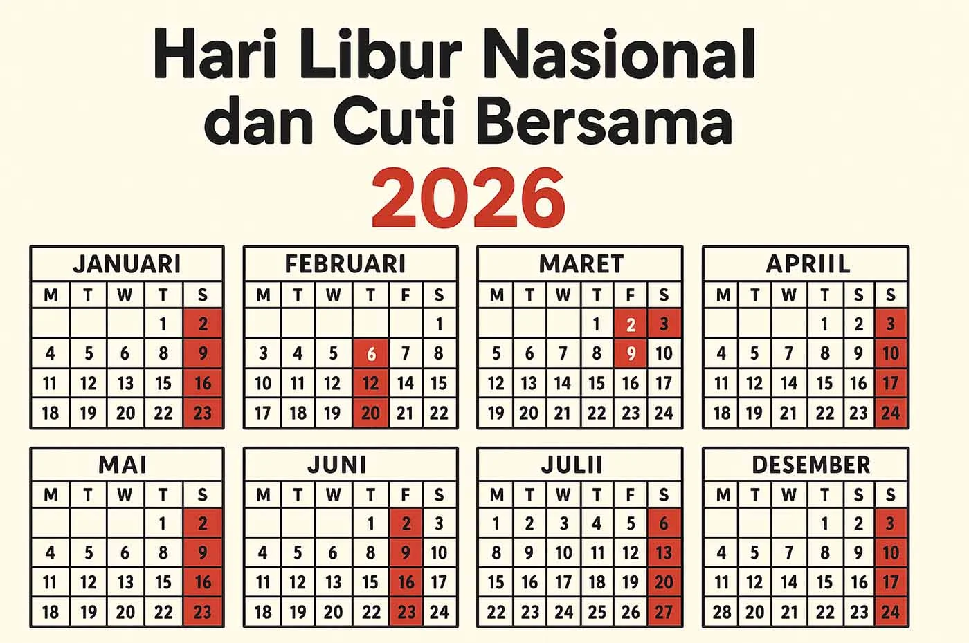 Mei 2026 Penuh Libur Nasional: 6 Tanggal Merah, 2 Cuti Bersama, dan 5 Long Weekend untuk Liburan Panjang