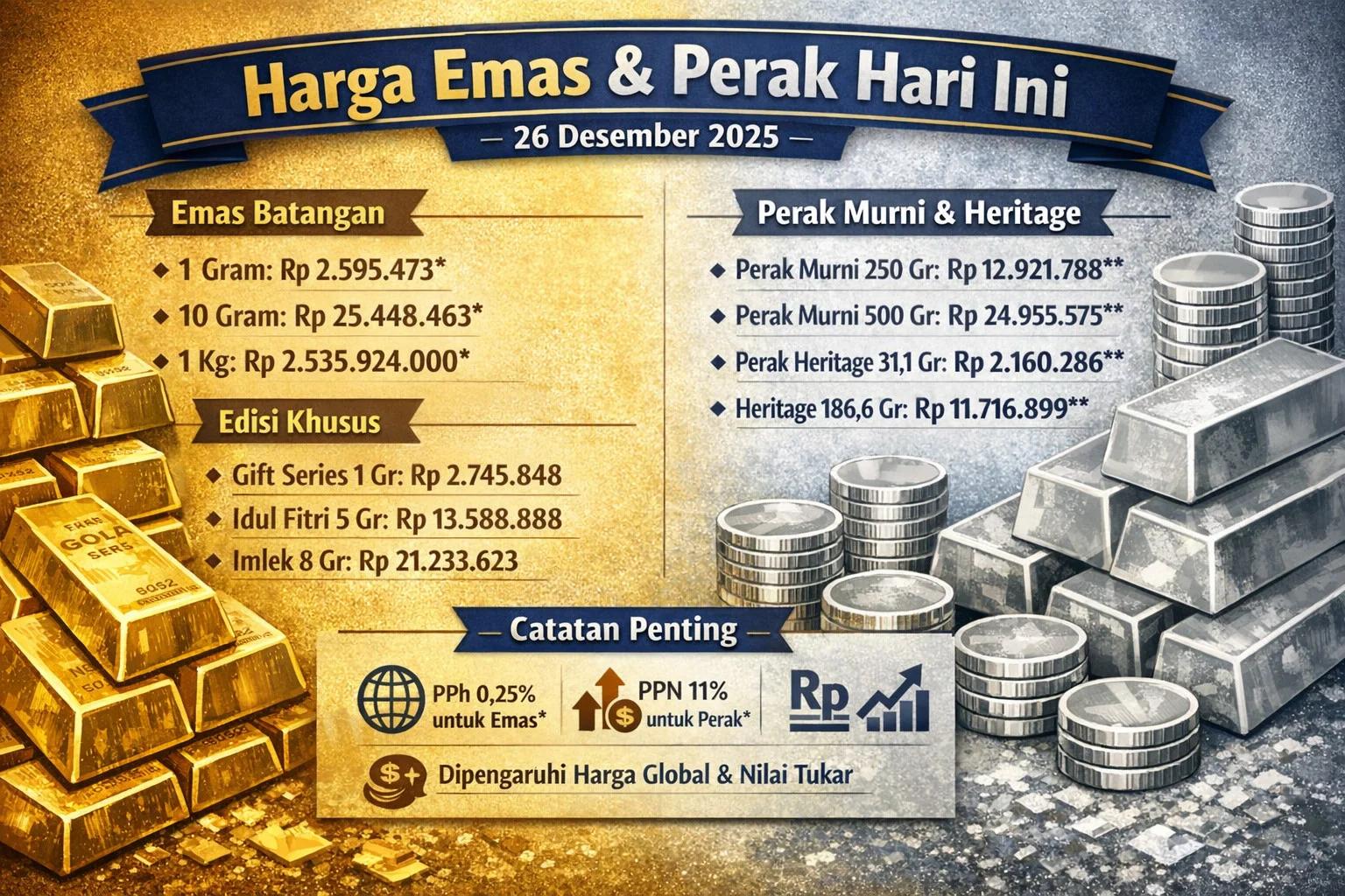 Harga Perak Hari Ini Meningkat, Apa yang Mempengaruhi Harga Emas dan Perak?