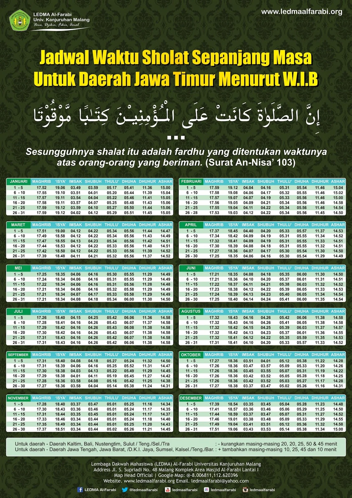 Jadwal Sholat Surabaya dan Jawa Timur Lengkap untuk Kamis 28 Mei 2026