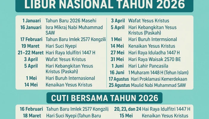 Kalender 2026: Libur Nasional, Cuti Bersama, dan Perayaan Agama