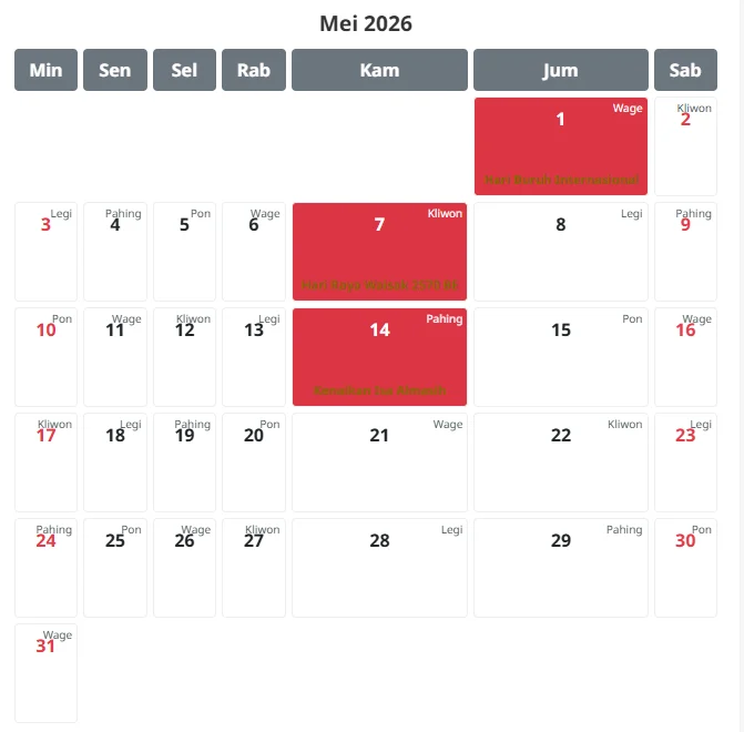 Long Weekend Mei 2026: Tiga Momen Libur Panjang yang Siap Memeriahkan Akhir Bulan
