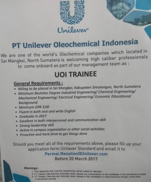 Lowongan Kerja di PT Unilever Oleochemical Indonesia: Syarat dan Cara Pendaftaran