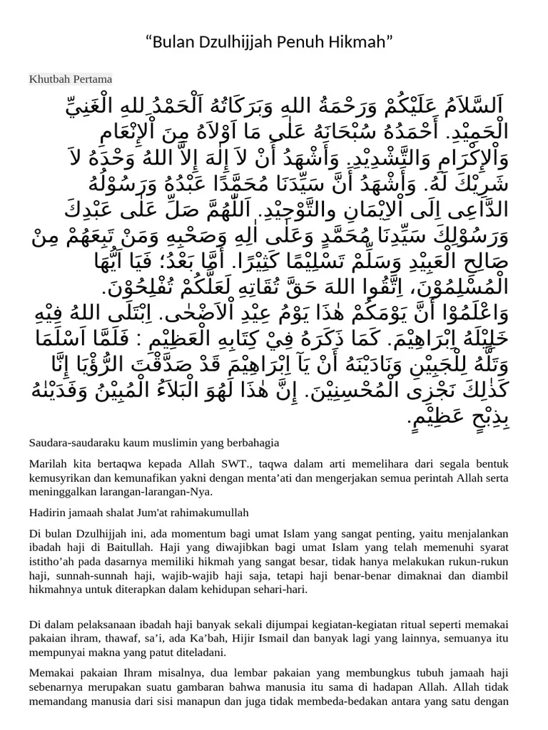 Makna dan Hikmah di Balik Khutbah Jumat Bulan Dzulhijjah