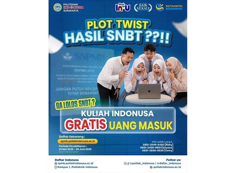 Politeknik Indonusa Surakarta Hadirkan Plot Twist Gagal SNBT, Bebas Uang Masuk