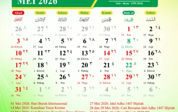 Kalender Mei 2026 Lengkap dengan Tanggal Merah: Informasi Libur Nasional dan Cuti Bersama