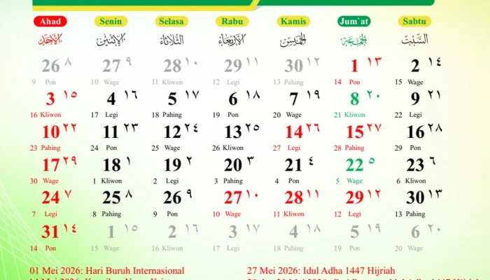 Kalender Mei 2026 Lengkap dengan Tanggal Merah: Informasi Libur Nasional dan Cuti Bersama
