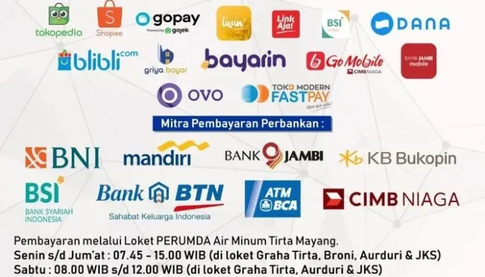 Pembayaran Rekening Air Tirta Mayang Kini Semakin Mudah Melalui Berbagai Kanal