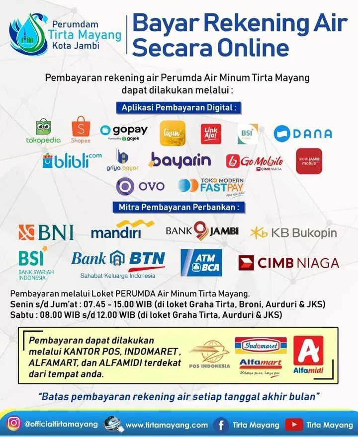 Pembayaran Rekening Air Tirta Mayang Kini Semakin Mudah Melalui Berbagai Kanal