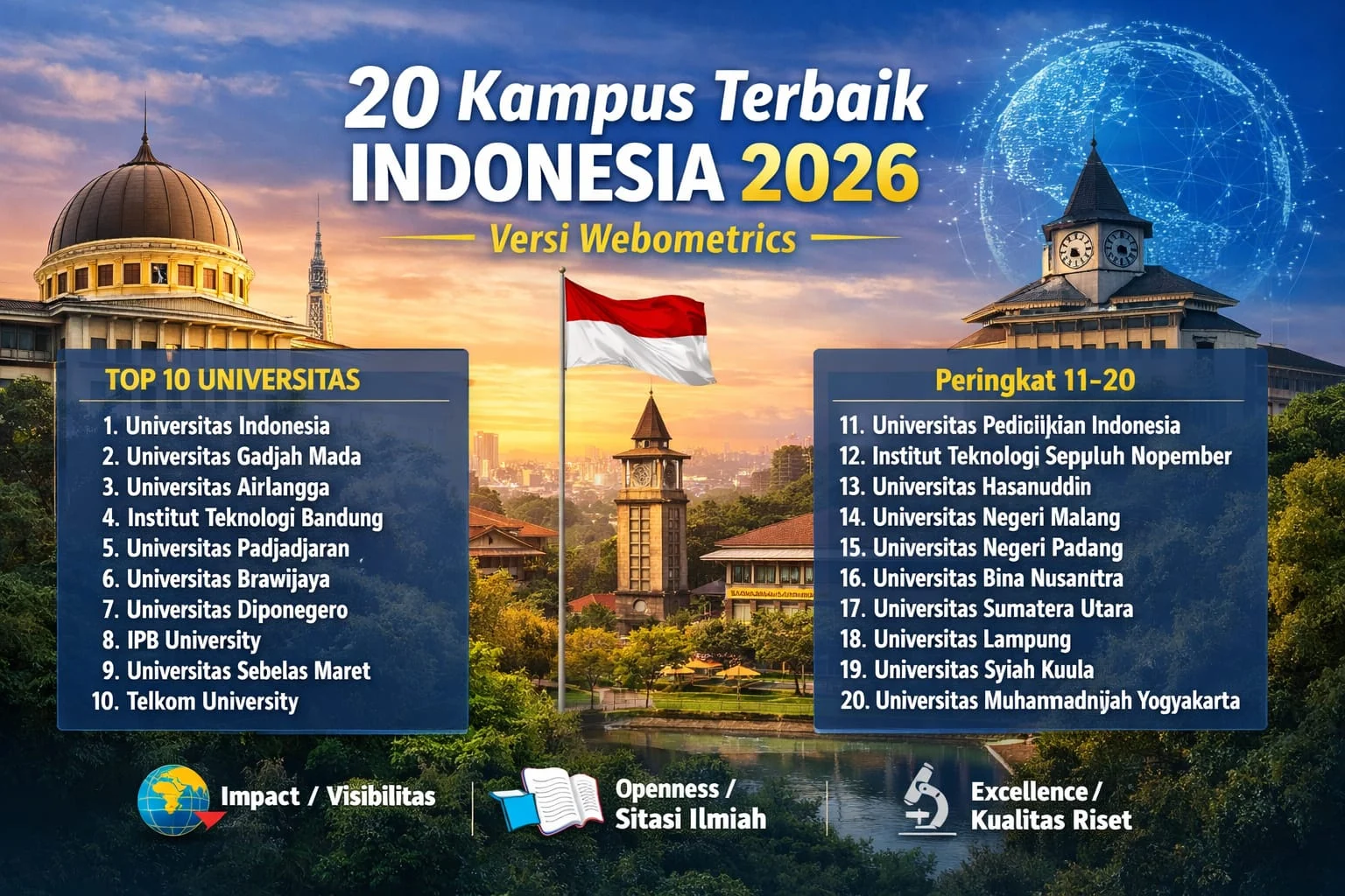 11 PTKIN Terbaik di Indonesia Versi Webometrics Juli 2026, Kampusmu Masuk?