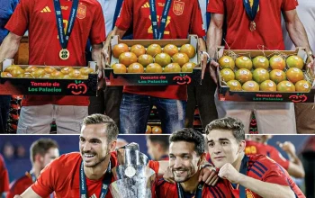 Gavi dan Fabián Ruiz Dihujani dengan Tomat Setelah Kemenangan Piala Dunia 2026