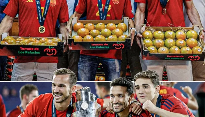 Gavi dan Fabián Ruiz Dihujani dengan Tomat Setelah Kemenangan Piala Dunia 2026