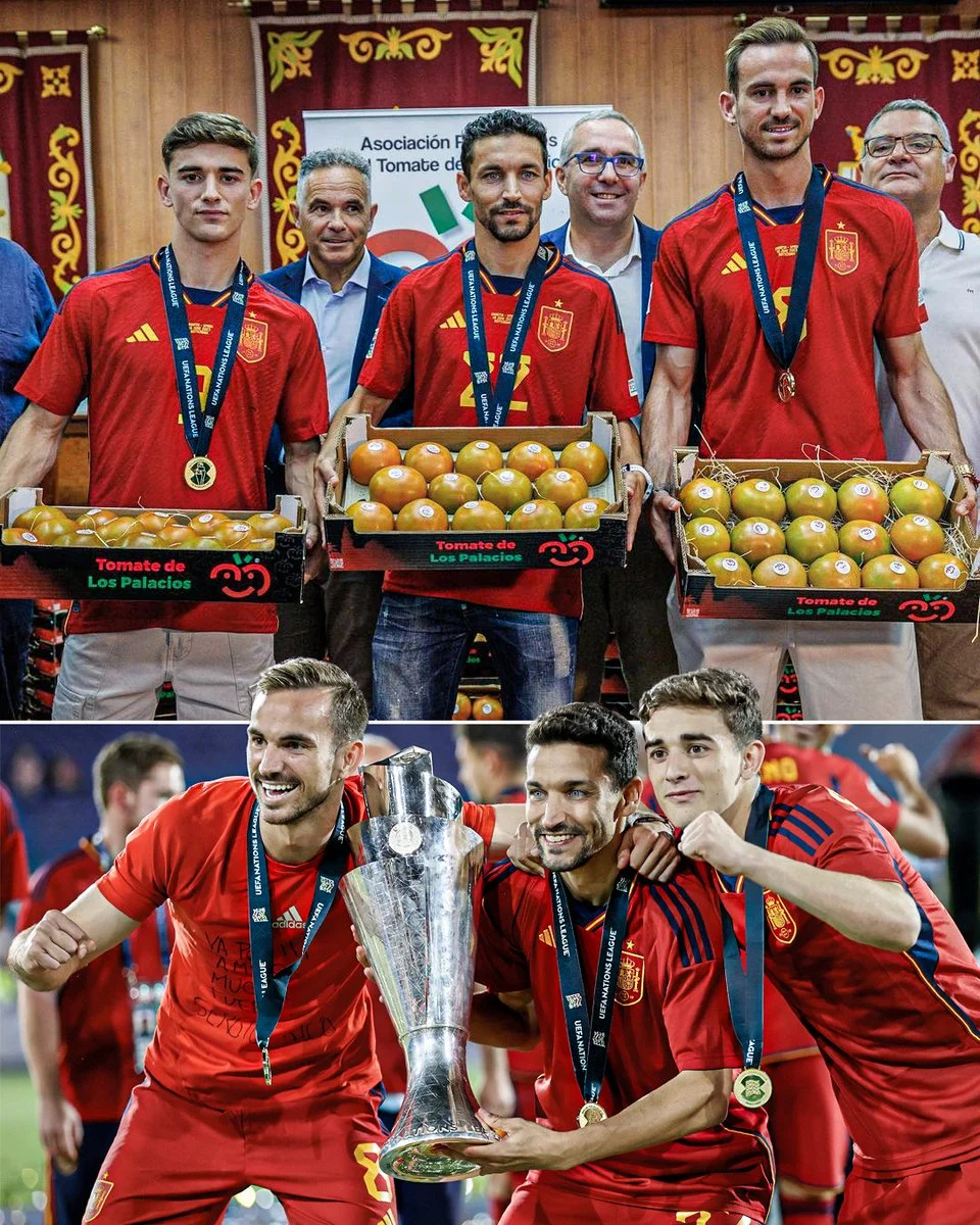 Gavi dan Fabián Ruiz Dihujani dengan Tomat Setelah Kemenangan Piala Dunia 2026