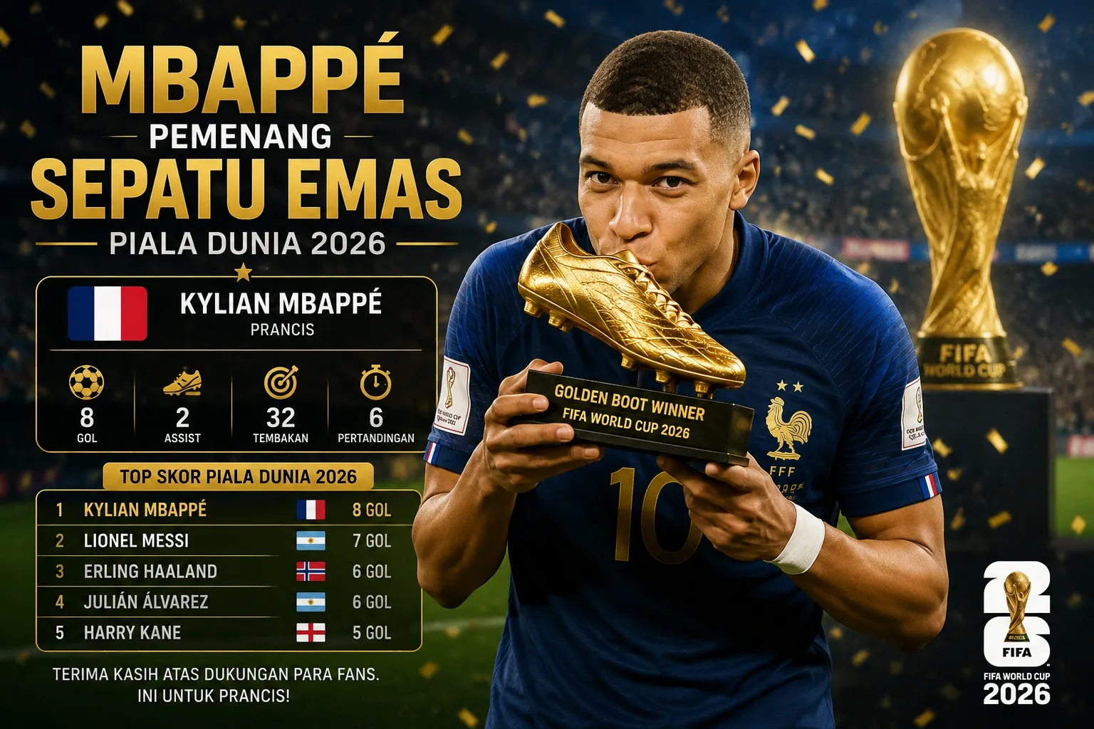 Piala Dunia 2026: Spanyol Juara, Mbappe Top Skor, dan Rekor-Rekor Baru