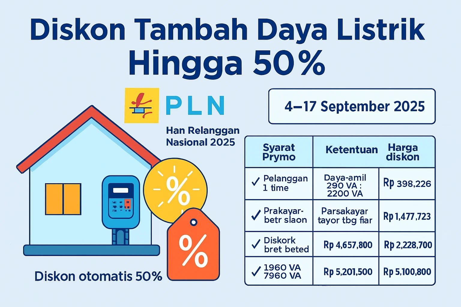 Tarif Listrik PLN Terbaru: Diskon Tambah Daya 50 Persen dan Harga Listrik Per kWh