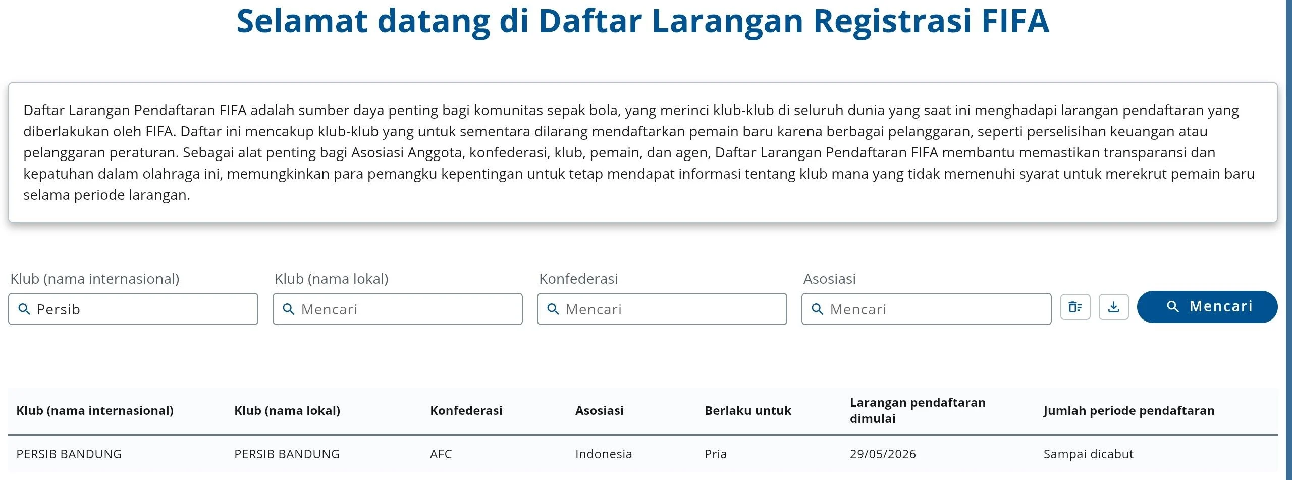 Persib Bandung Bebas dari Sanksi FIFA Registration Ban